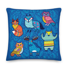 Load image into Gallery viewer, Premium Stuffed Pillow - Hygge Blue Moose, Foxes, Owls &amp; a Bear
