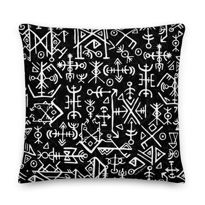Premium Stuffed Pillow - Runic Magic Hand Viking Symbols