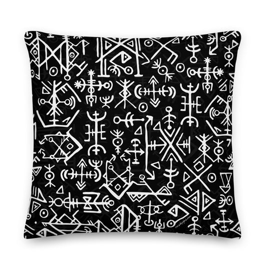 Premium Stuffed Pillow - Runic Magic Hand Viking Symbols