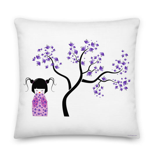 Premium Stuffed Pillow - Kokeshi Doll with Purple Flowers