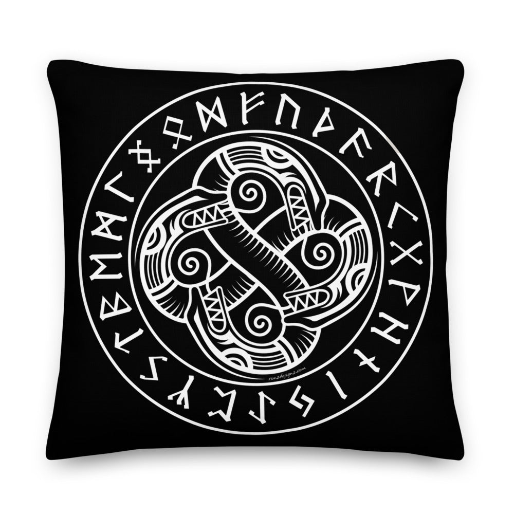 Premium Stuffed Pillow - Sea Serpents in Norse Runic Circle