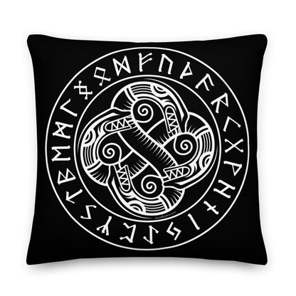 Premium Stuffed Pillow - Sea Serpents in Norse Runic Circle