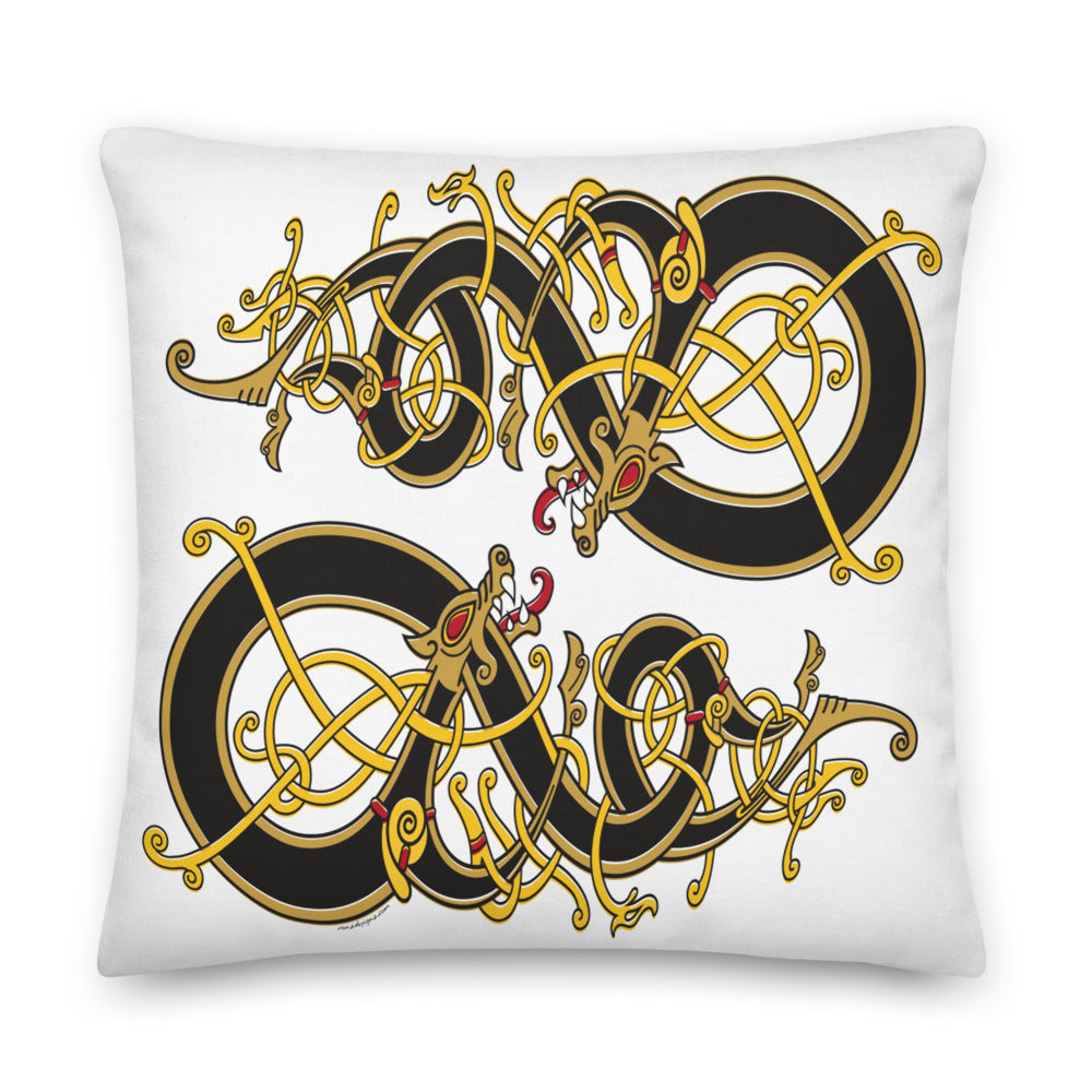 Premium White Pillow - Viking Dragon Tangled in Celtic Knots