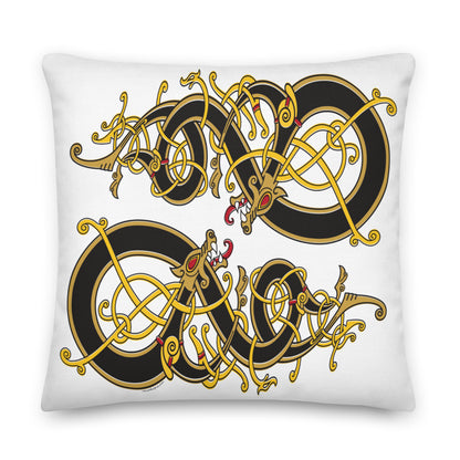 Premium White Pillow - Viking Dragon Tangled in Celtic Knots