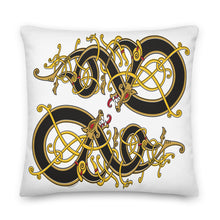 Load image into Gallery viewer, Premium White Pillow - Viking Dragon Tangled in Celtic Knots
