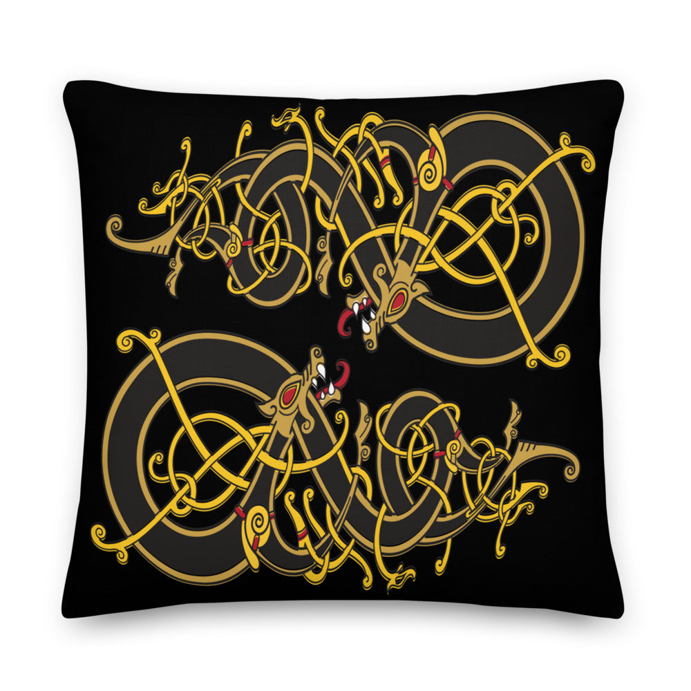 Premium Black Pillow - Viking Dragon Tangled in Celtic Knots