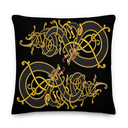 Premium Black Pillow - Viking Dragon Tangled in Celtic Knots