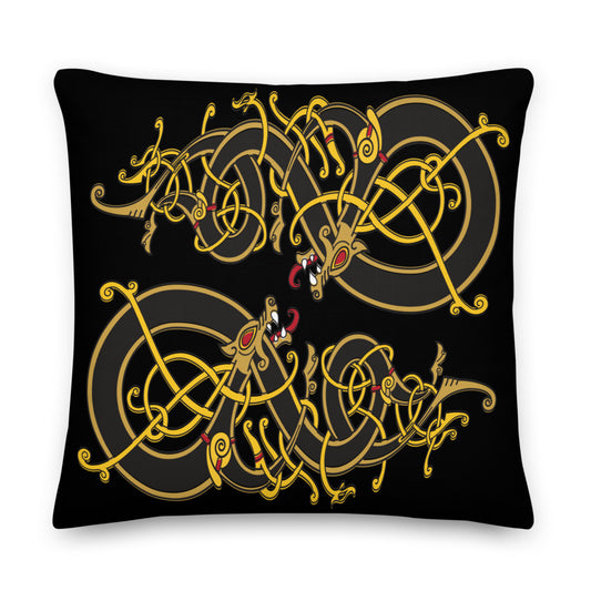 Premium Black Pillow - Viking Dragon Tangled in Celtic Knots