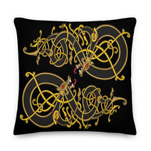 Load image into Gallery viewer, Premium Black Pillow - Viking Dragon Tangled in Celtic Knots
