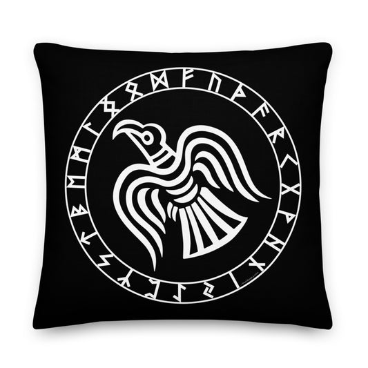 Premium Black Pillow - Odin's Crow Flying North NW