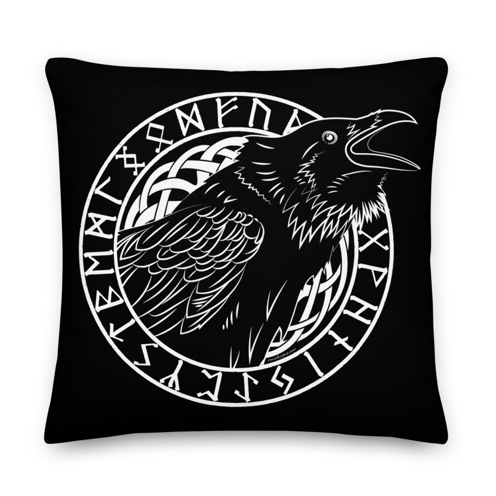 Premium Stuffed Pillow - Cawing Crow in a Runic Circle