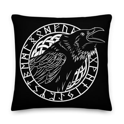 Premium Stuffed Pillow - Cawing Crow in a Runic Circle