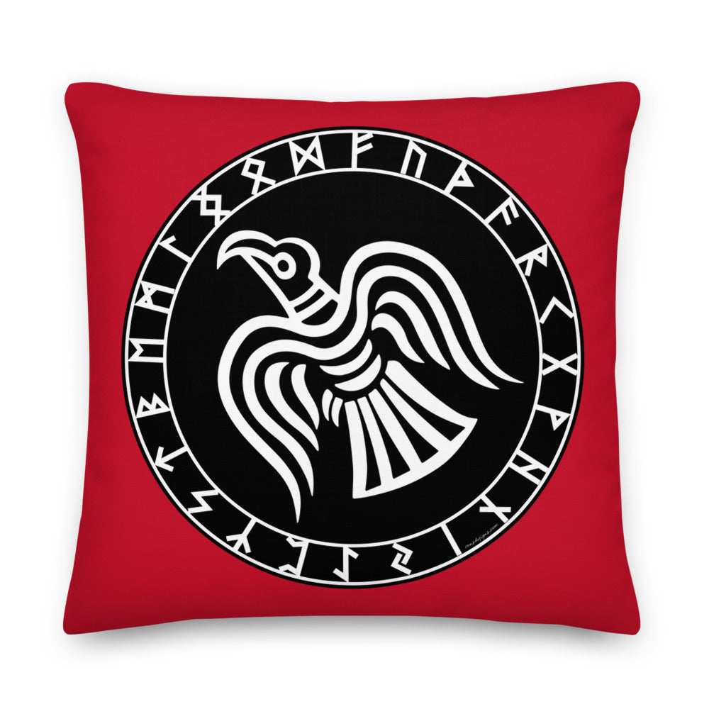 Premium Red Pillow - Odin's Crow Flying North NW