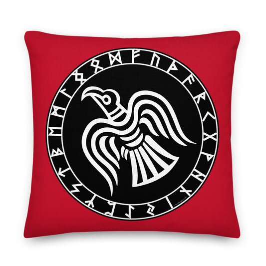 Premium Red Pillow - Odin's Crow Flying North NW