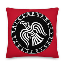 Load image into Gallery viewer, Premium Red Pillow - Odin&#39;s Crow Flying North NW
