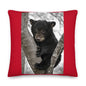 Premium Red Stuffed Pillow - Baby Black Bear in a Tree