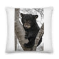Premium White Stuffed Pillow - Baby Black Bear in a Tree