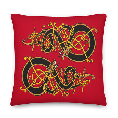 Premium Red Pillow - Viking Dragon Tangled in Celtic Knots