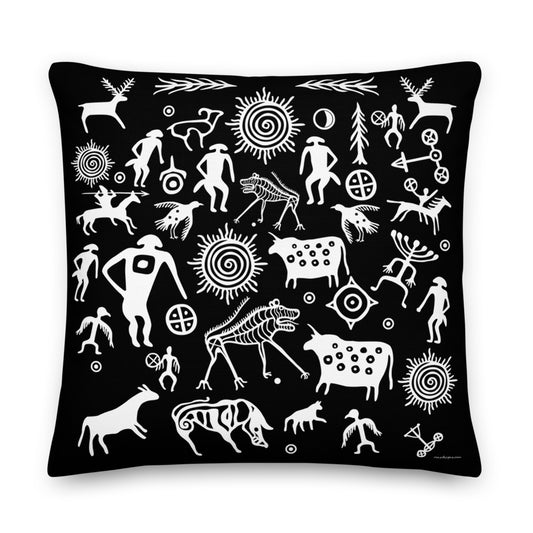 Premium Black Stuffed Pillow - Petroglyphs #2