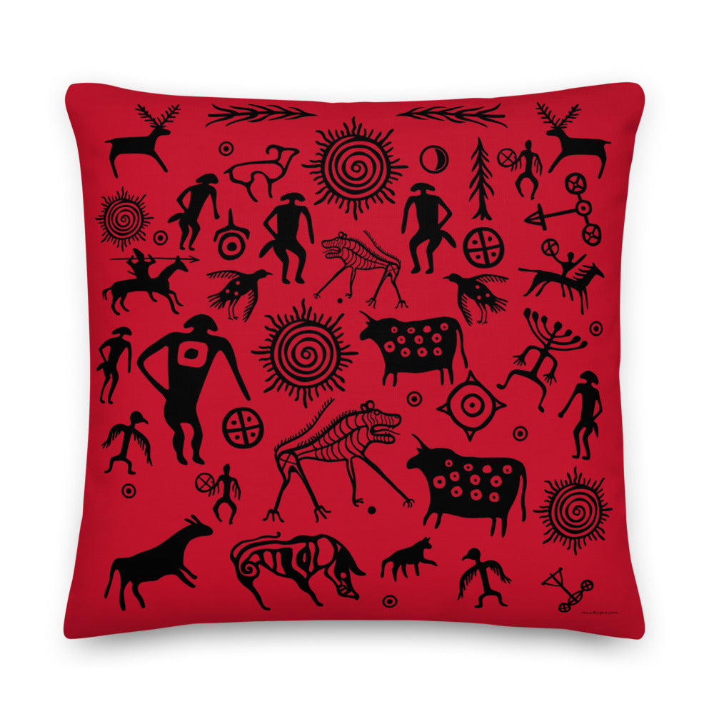 Premium Red Stuffed Pillow - Petroglyphs #2