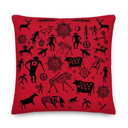 Premium Red Stuffed Pillow - Petroglyphs #2