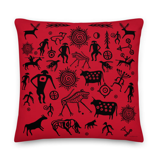 Premium Red Stuffed Pillow - Petroglyphs #2