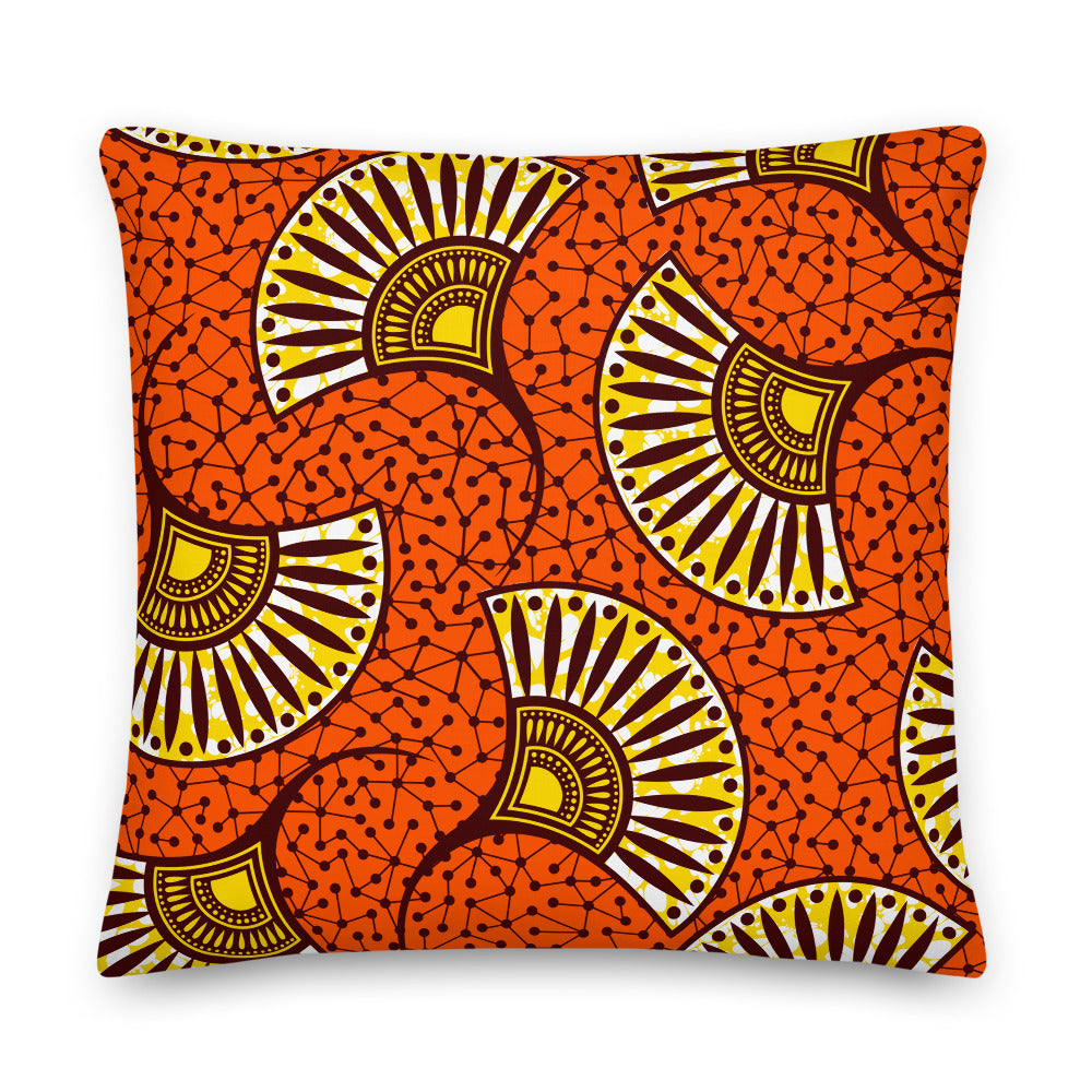 Premium Stuffed Pillow - African Fans in Yellow & Orange