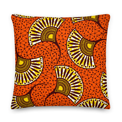 Premium Stuffed Pillow - African Fans in Yellow & Orange