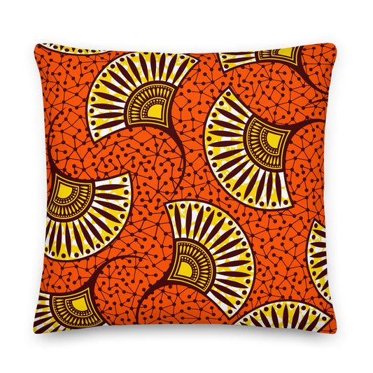 Premium Stuffed Pillow - African Fans in Yellow & Orange