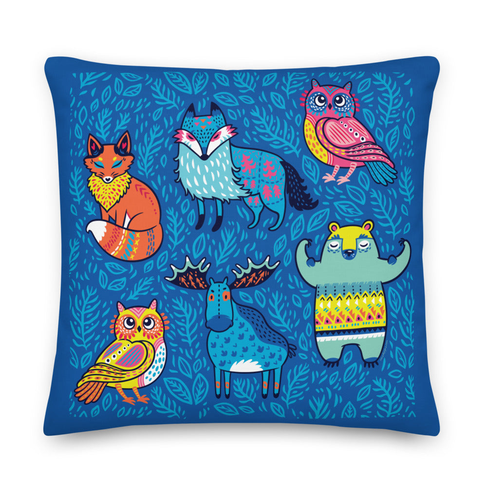 Premium Stuffed Pillow - Hygge Blue Moose, Foxes, Owls & a Bear