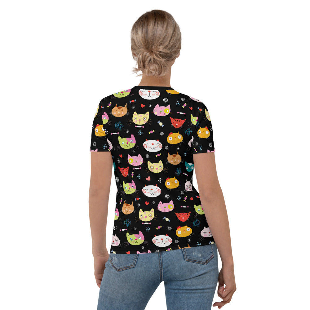 Stretchy Tee - Cat Faces All Over Print