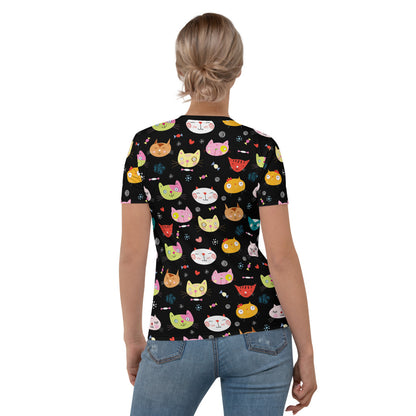 Stretchy Tee - Cat Faces All Over Print