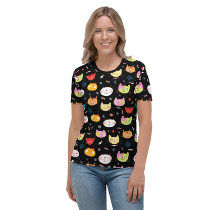 Stretchy Tee - Cat Faces All Over Print