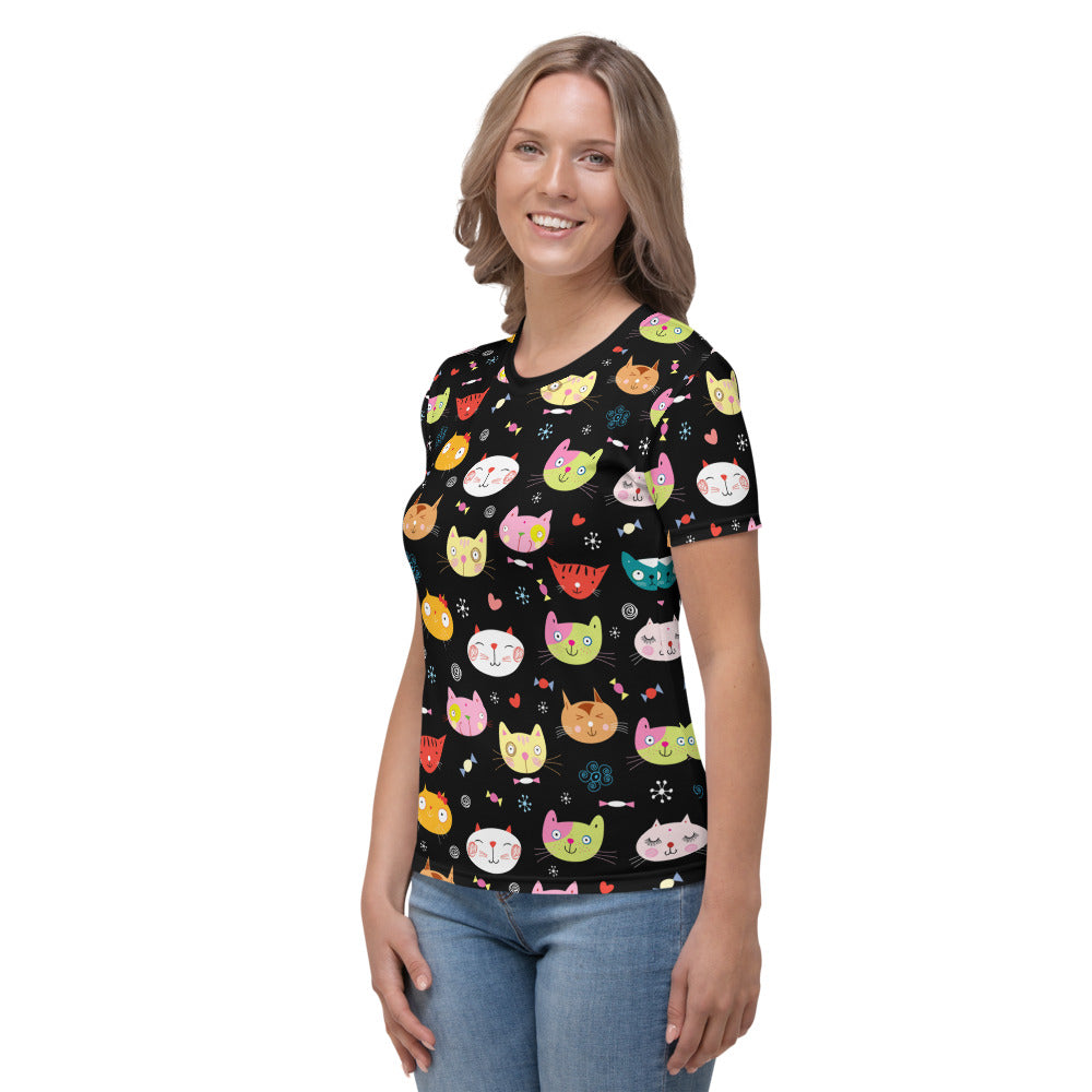 Stretchy Tee - Cat Faces All Over Print