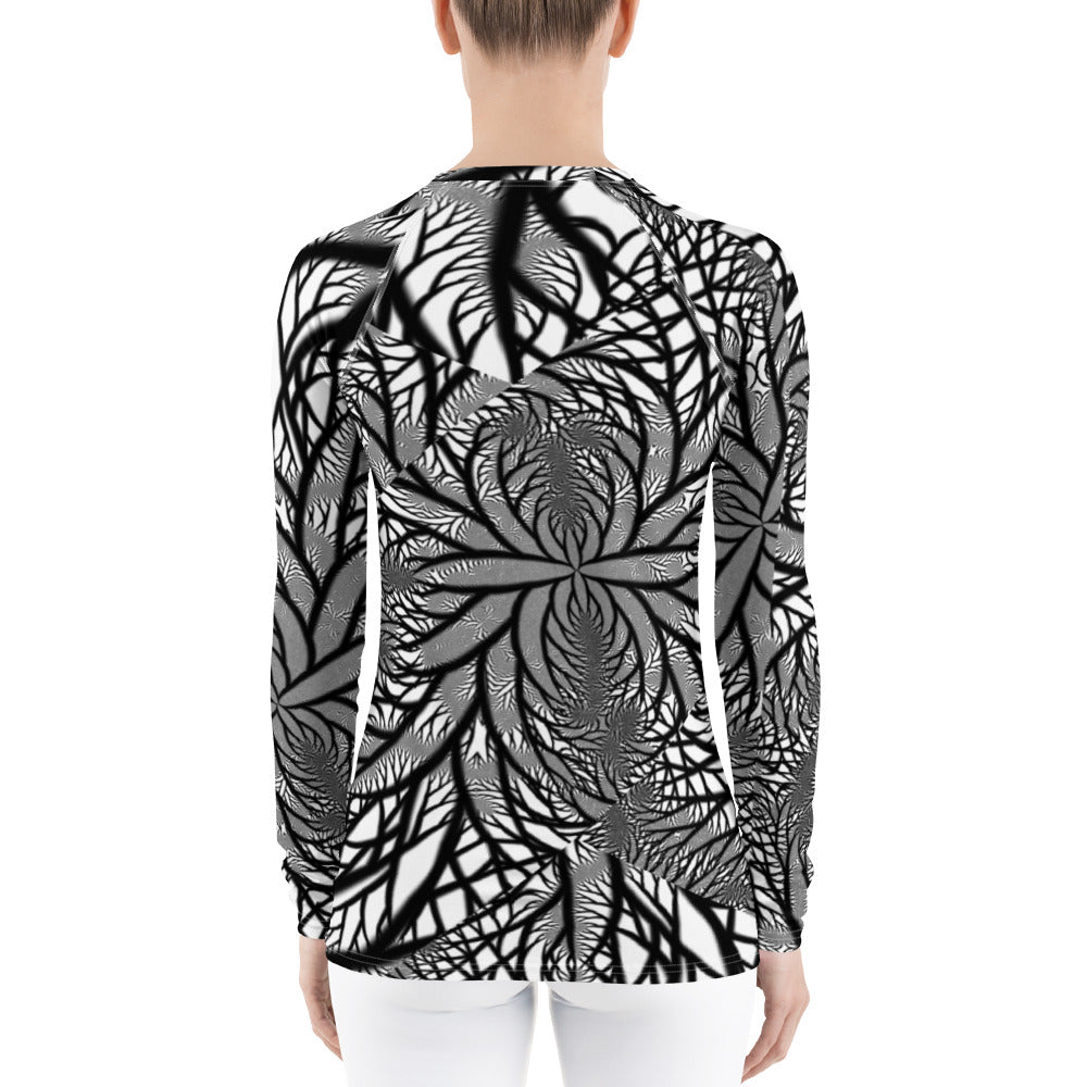 Premium Fitted Rash Guard - Black & White Fractal