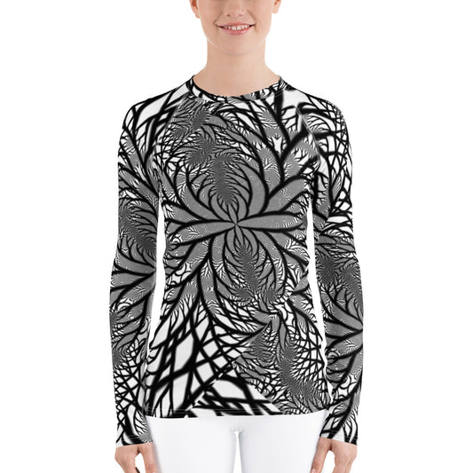 Premium Fitted Rash Guard - Black & White Fractal