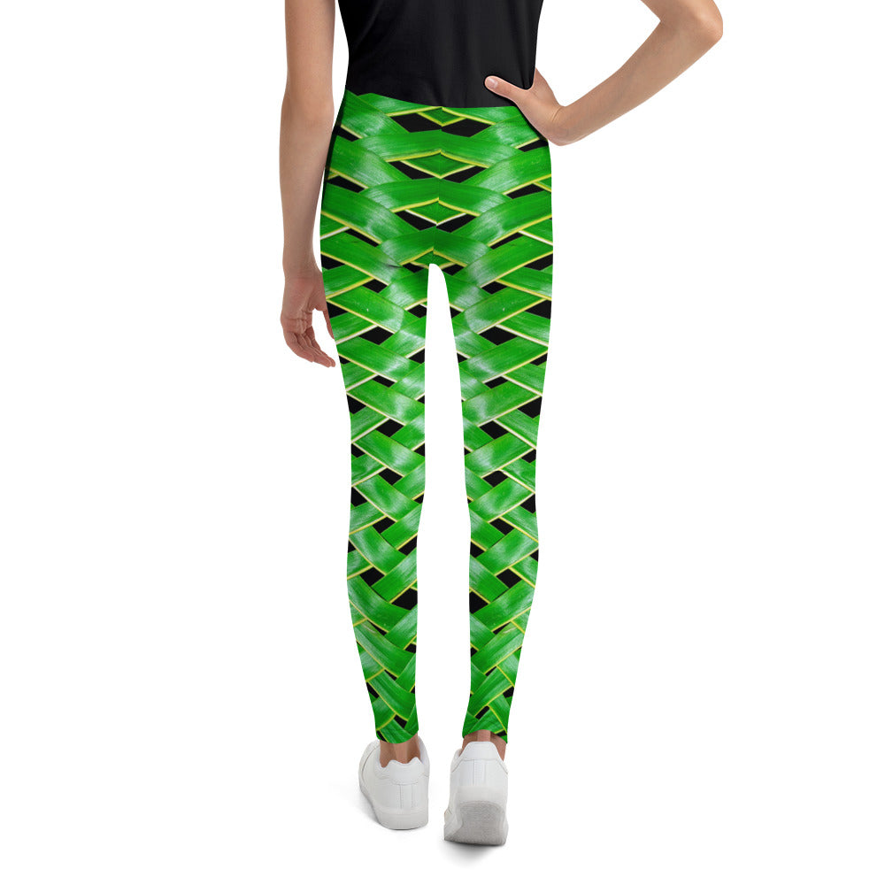 Youth Leggings - Green Reed Weave