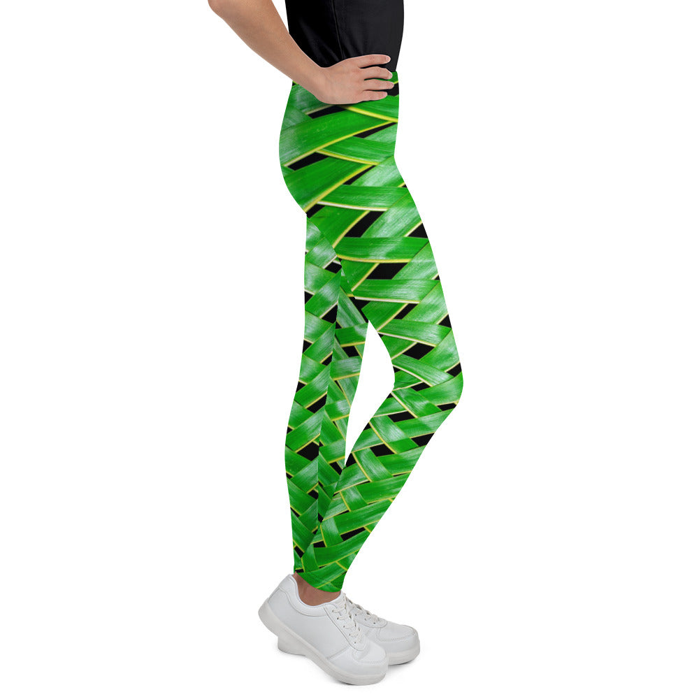 Youth Leggings - Green Reed Weave