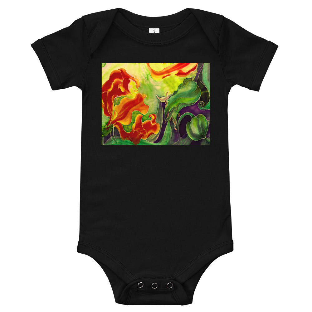 Light Soft Baby Bodysuit - Red & Yellow Flower Watercolor