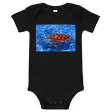 Load image into Gallery viewer, Light Soft Baby Bodysuit - Loggerhead Sea Turtle In Blue Water
