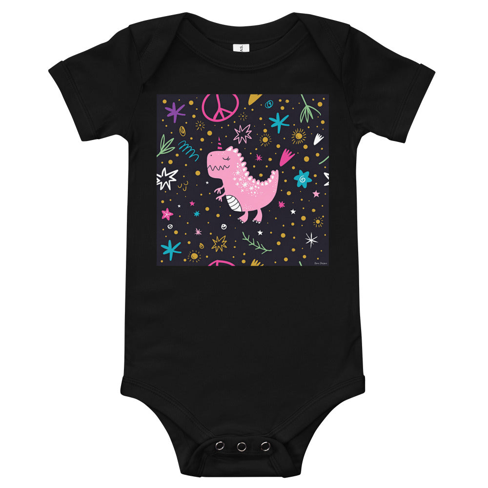 Light Soft Baby Bodysuit - Pink Dino. Peace Out!