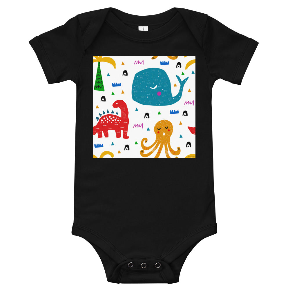 Light Soft Baby Bodysuit - A Whale, A Dinosaur & an Octopus