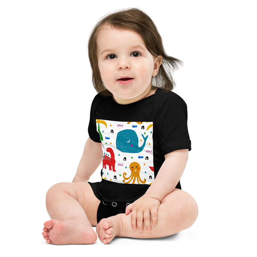 Light Soft Baby Bodysuit - A Whale, A Dinosaur & an Octopus