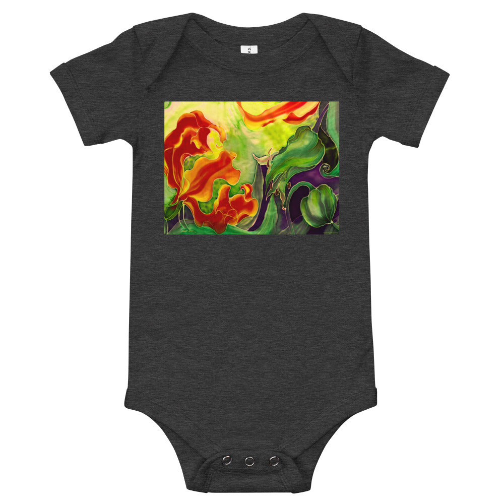 Light Soft Baby Bodysuit - Red & Yellow Flower Watercolor