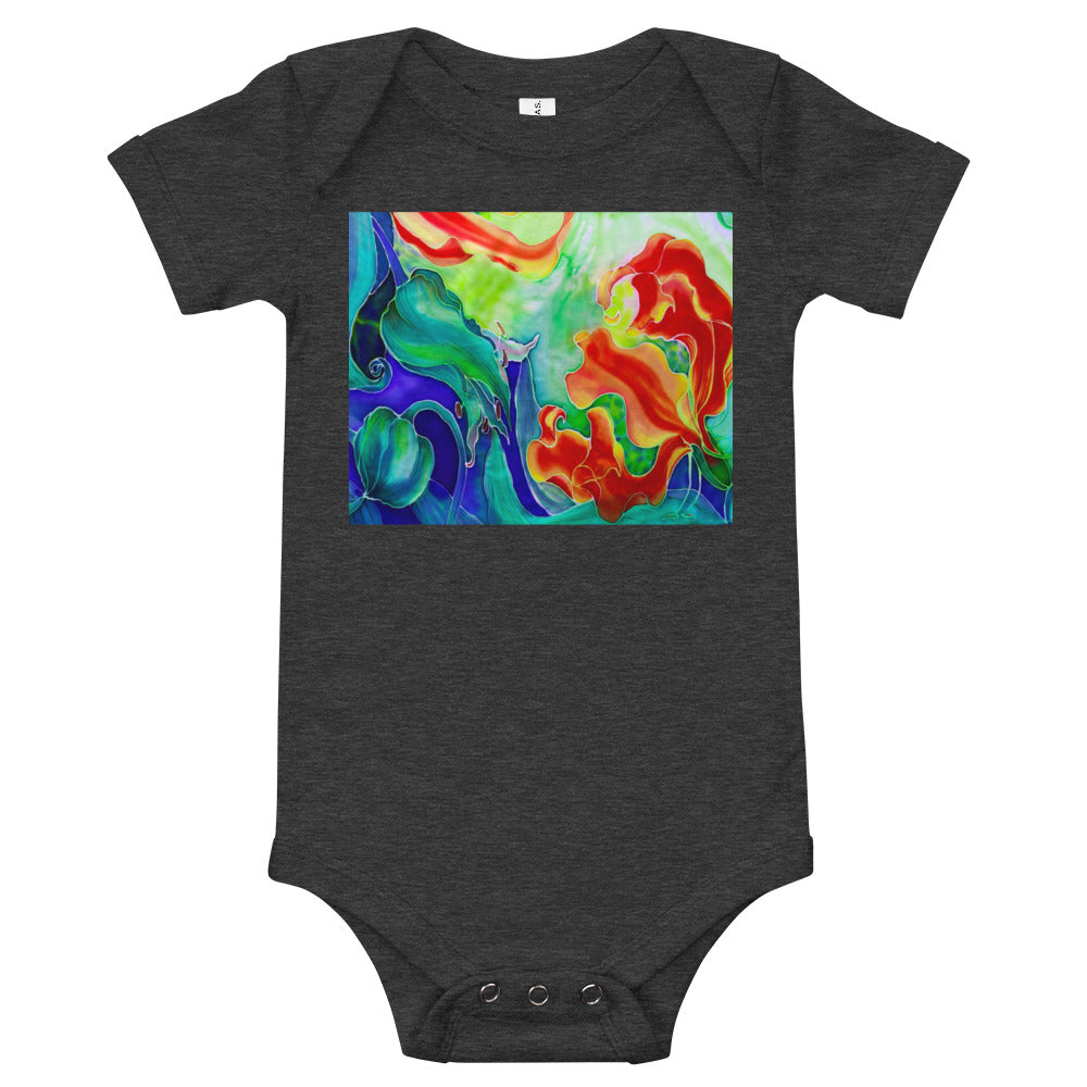 Light Soft Baby Bodysuit - Red Flower Watercolor with Blue