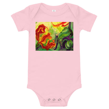 Light Soft Baby Bodysuit - Red & Yellow Flower Watercolor