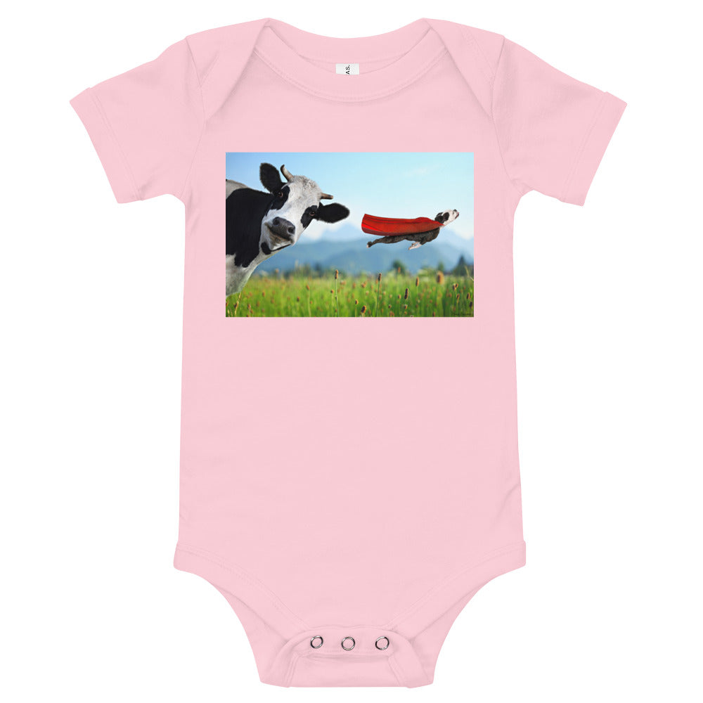 Light Soft Baby Bodysuit - Cow & Super Dog