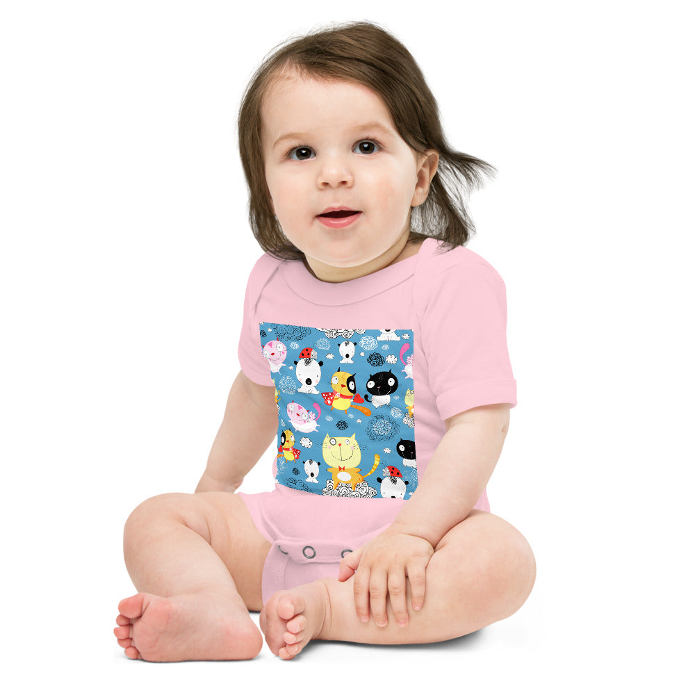 Light Soft Baby Bodysuit - Happy Cats in Clouds