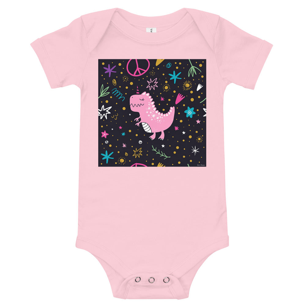Light Soft Baby Bodysuit - Pink Dino. Peace Out!