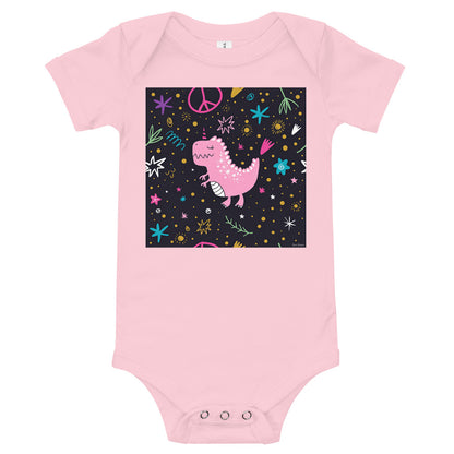 Light Soft Baby Bodysuit - Pink Dino. Peace Out!